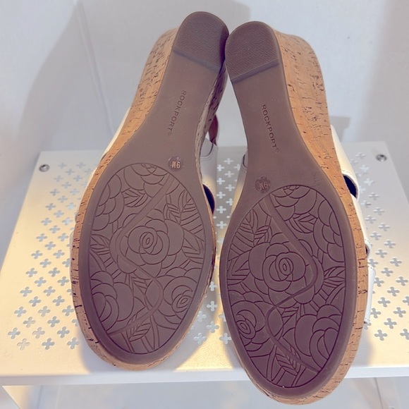 Rockport TruTech White Leather Wedge Heel Sandals Size 9 M Velcro Closure - Picture 8 of 11